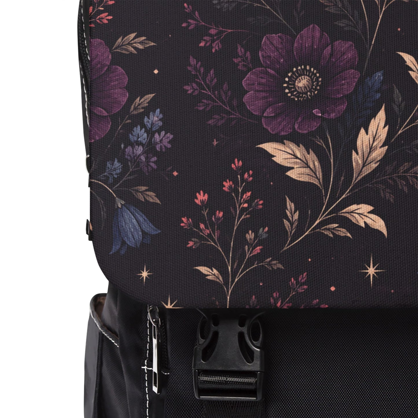 Gothic Floral Backpack, Plum Moon and Wildflower Oxford Canvas Laptop Bag
