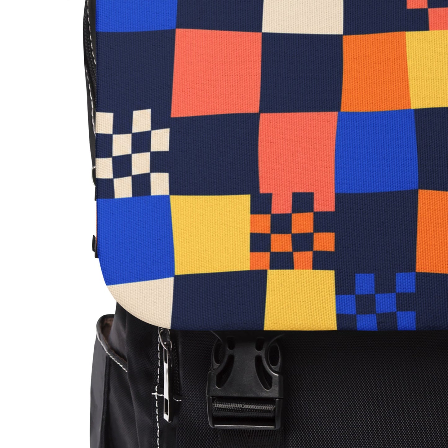 Color Check Backpack, Bold Checkerboard Oxford Canvas Laptop Bag for Teens and College