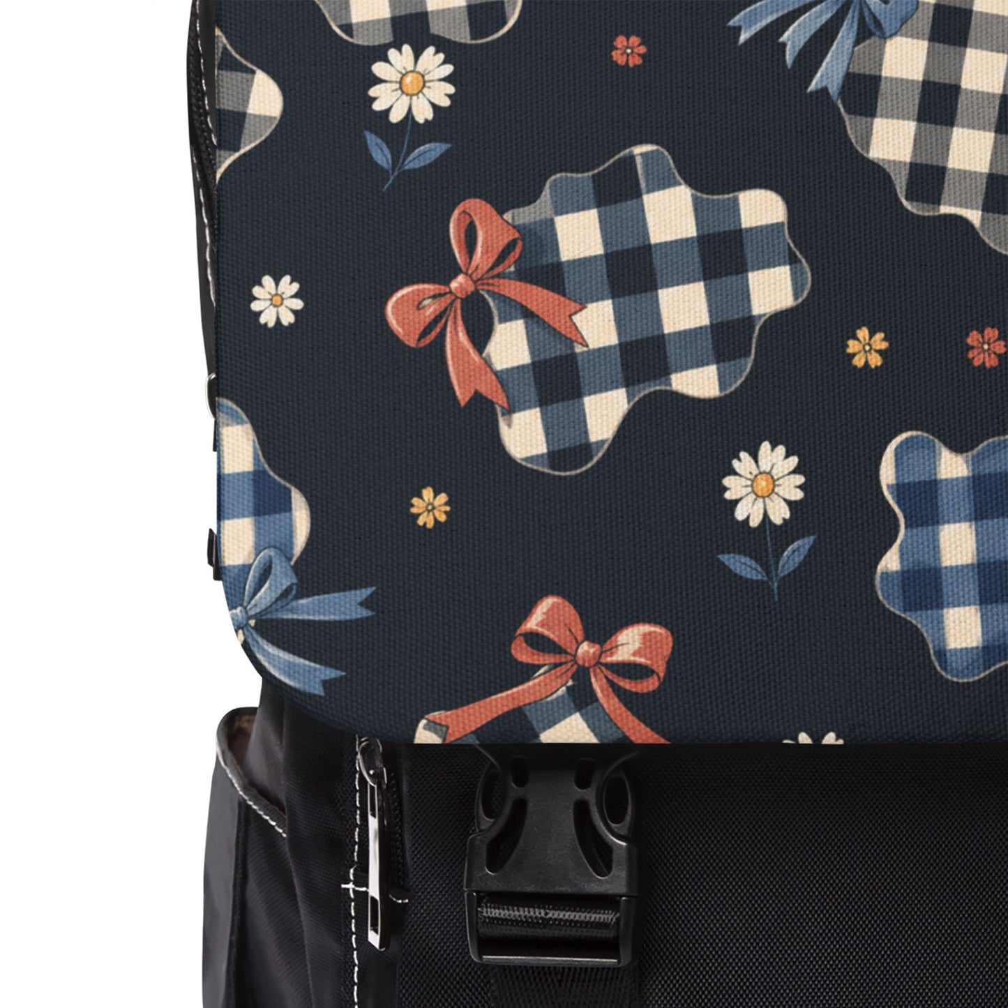 Bow and Gingham Backpack, Preppy Oxford Canvas Laptop Bag for Teens and College