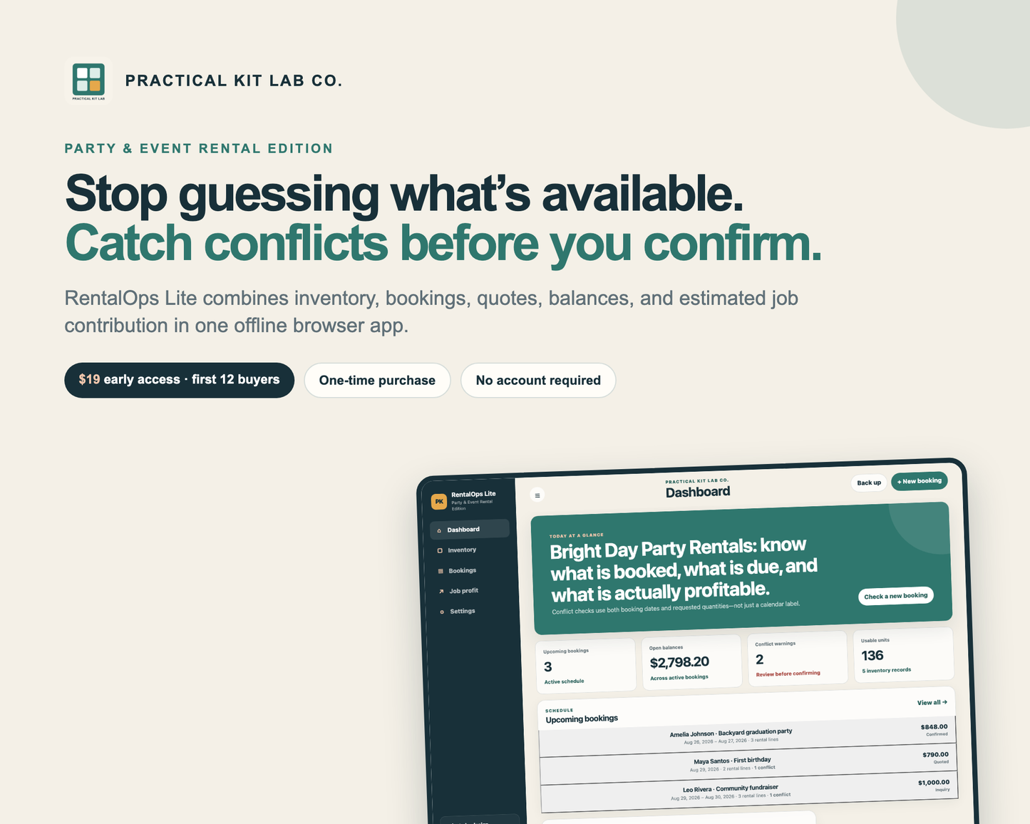 RentalOps Lite: Party Rental Booking, Inventory & Quote App
