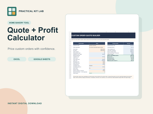 Home Bakery Pricing Calculator — Excel & Google Sheets