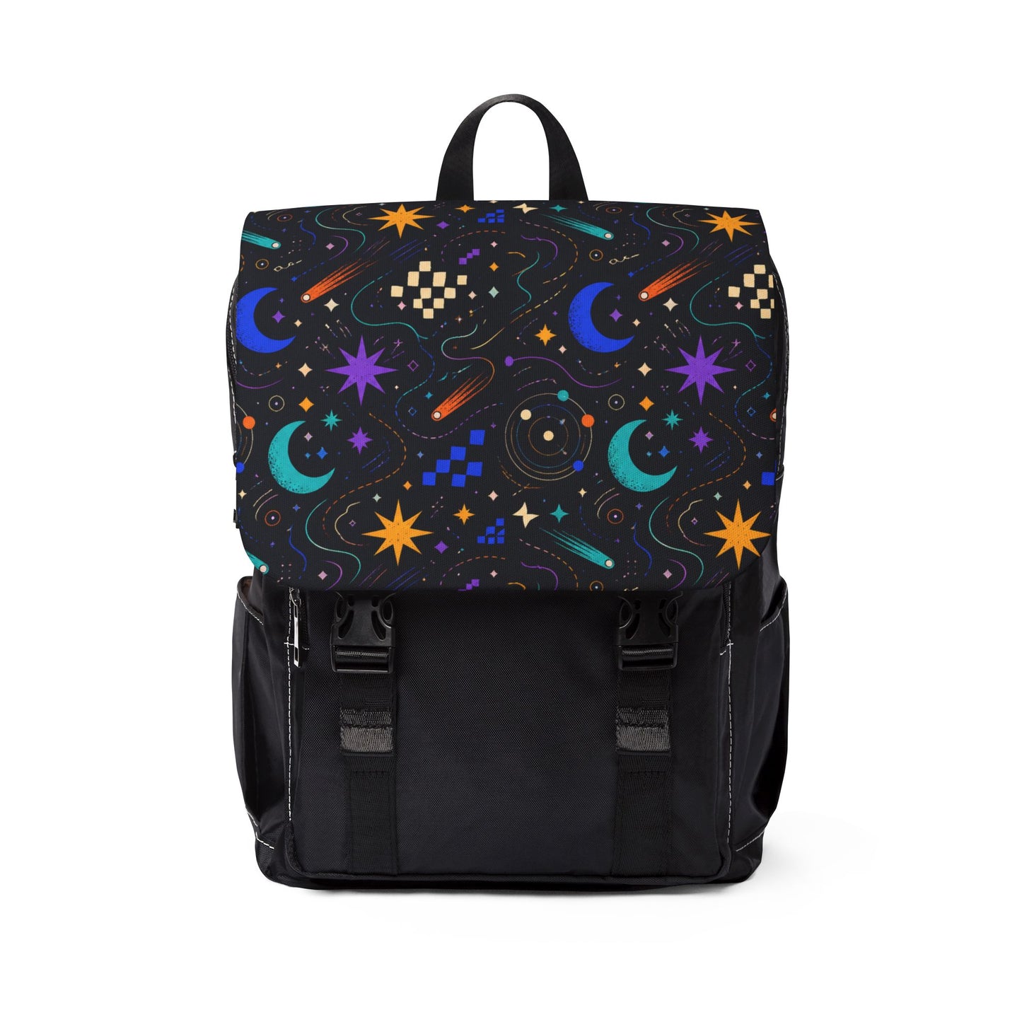Celestial Backpack, Moon and Stars Oxford Canvas Laptop Bag for College and Travel