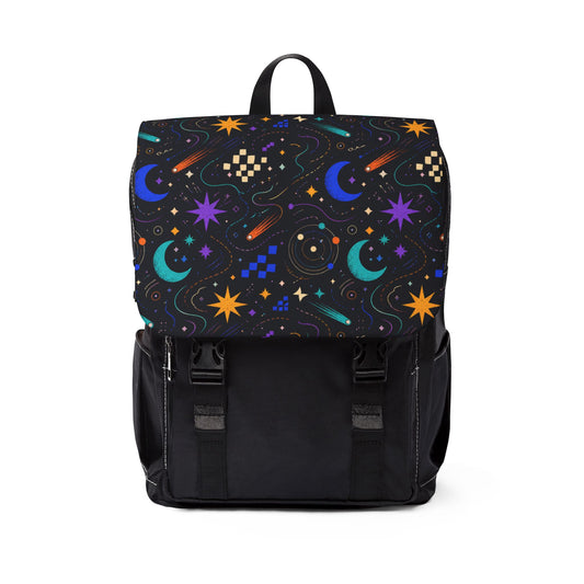 Celestial Backpack, Moon and Stars Oxford Canvas Laptop Bag for College and Travel