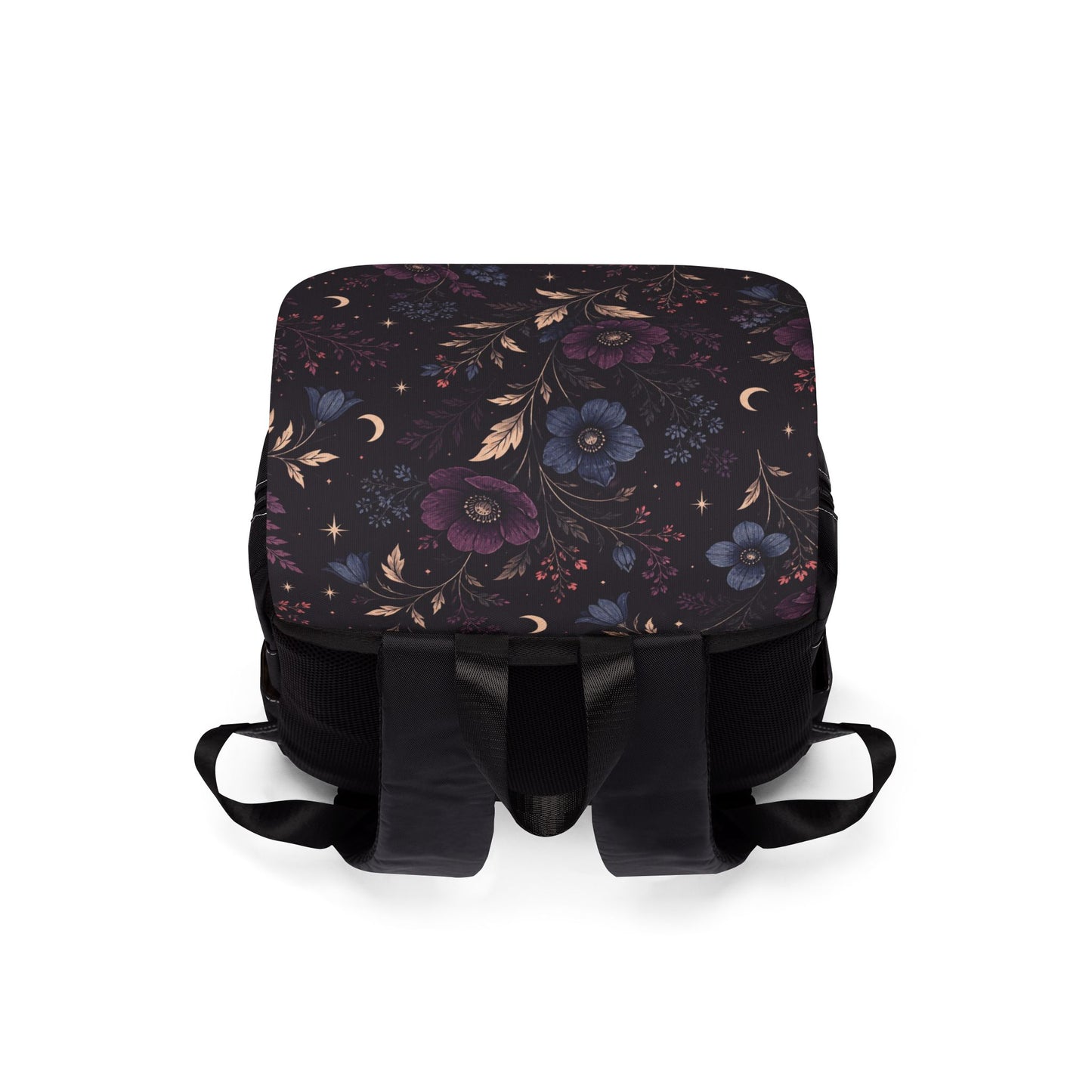 Gothic Floral Backpack, Plum Moon and Wildflower Oxford Canvas Laptop Bag