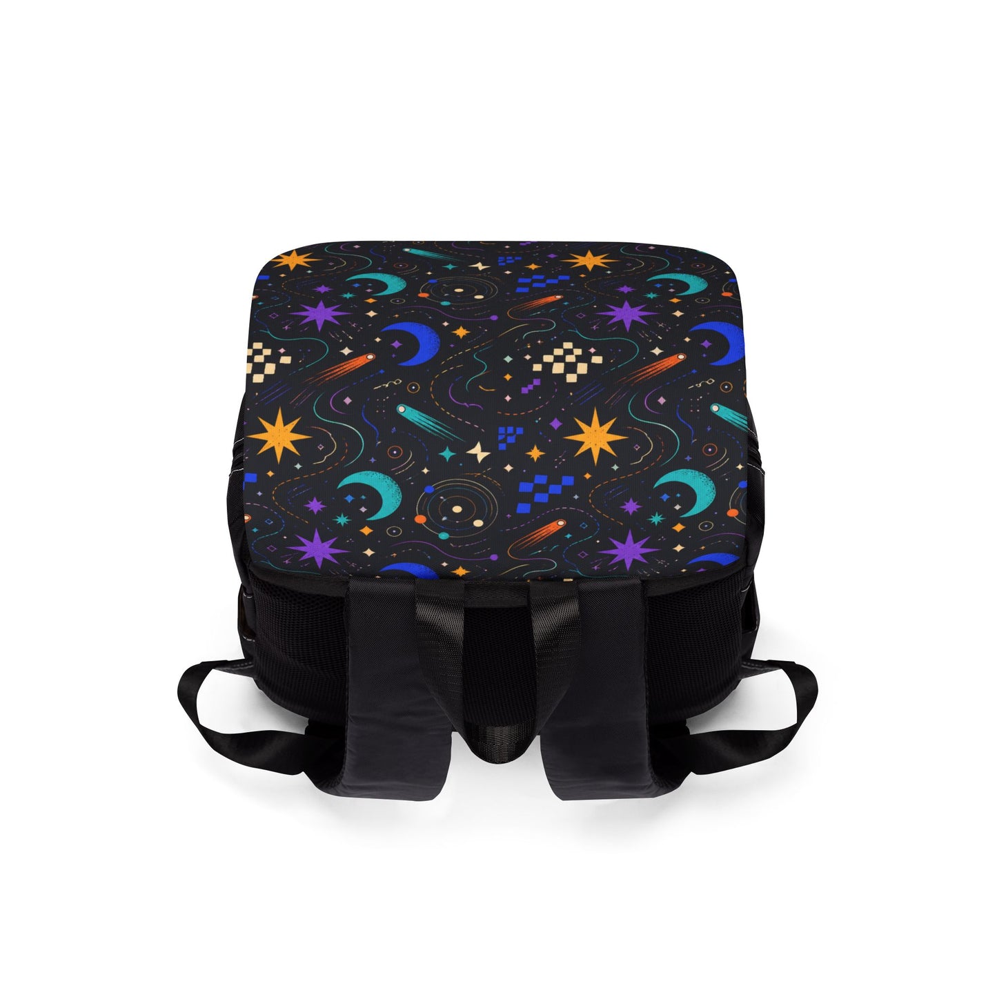Celestial Backpack, Moon and Stars Oxford Canvas Laptop Bag for College and Travel