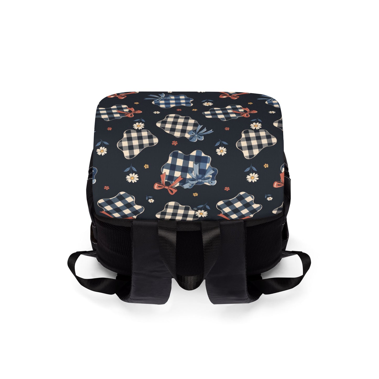 Bow and Gingham Backpack, Preppy Oxford Canvas Laptop Bag for Teens and College