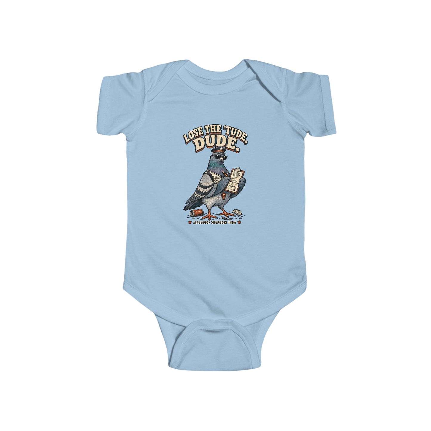 Lose the ’Tude Dude Baby Bodysuit, Light Blue infant bodysuit front view