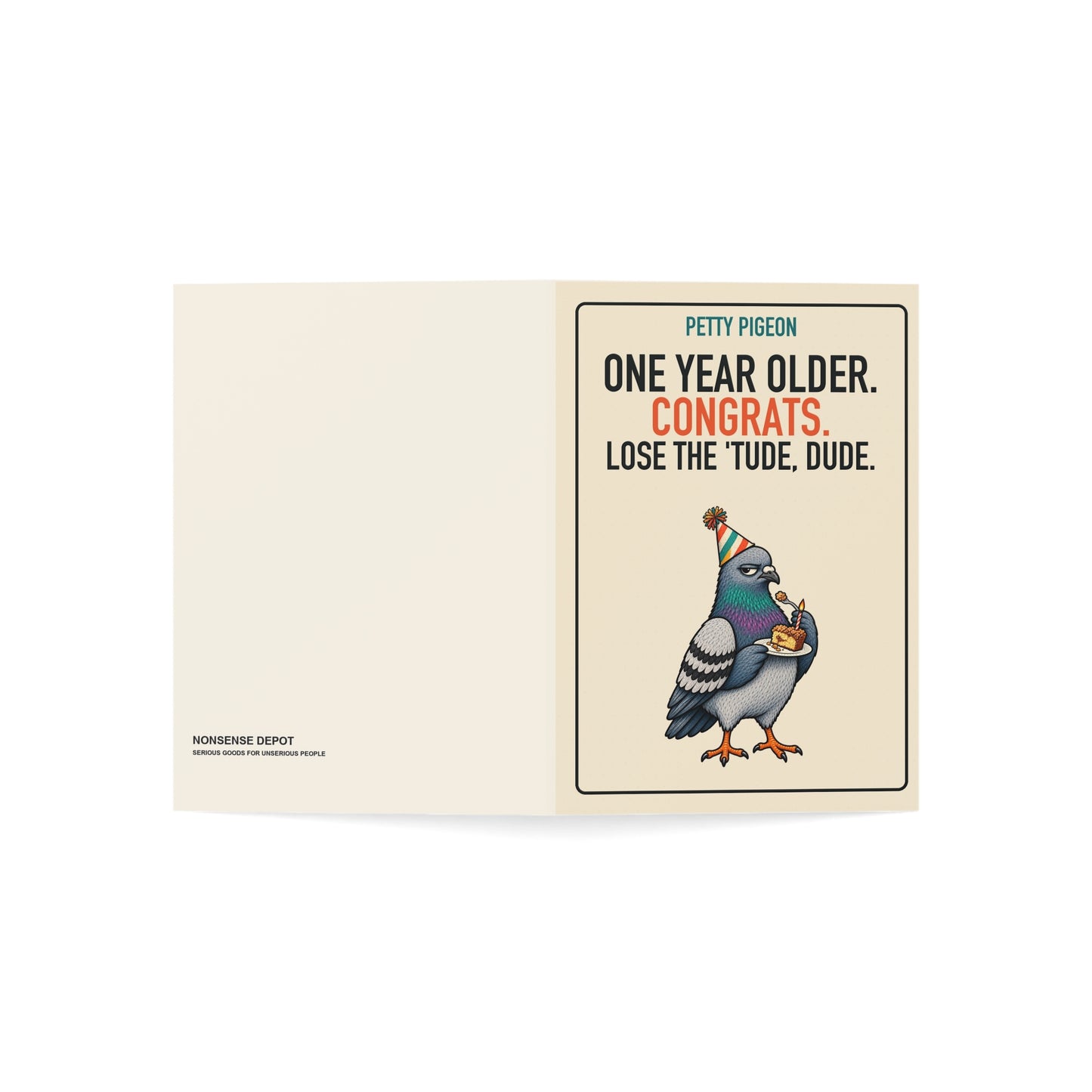 Lose the ’Tude Dude Birthday Card, open card showing the front and back
