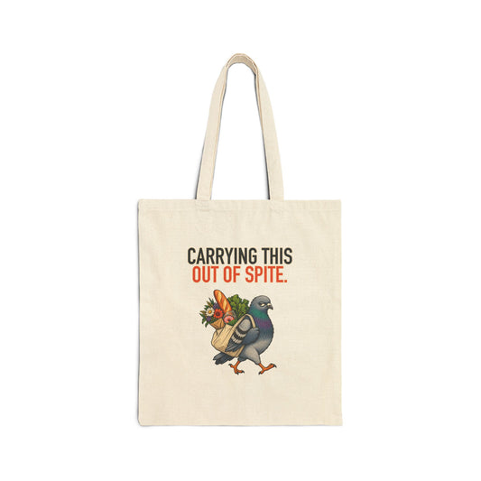 Carrying This Out of Spite Tote, front print on a natural canvas tote