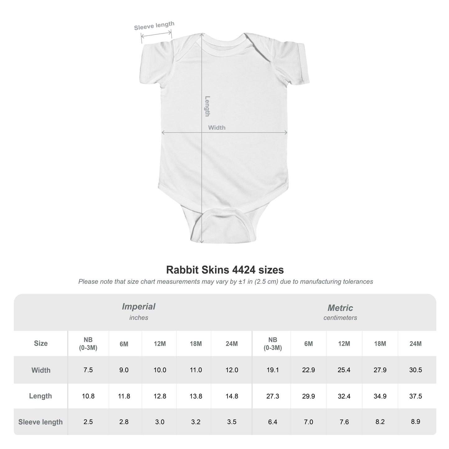 Lose the ’Tude Dude Baby Bodysuit, infant bodysuit size and product information chart