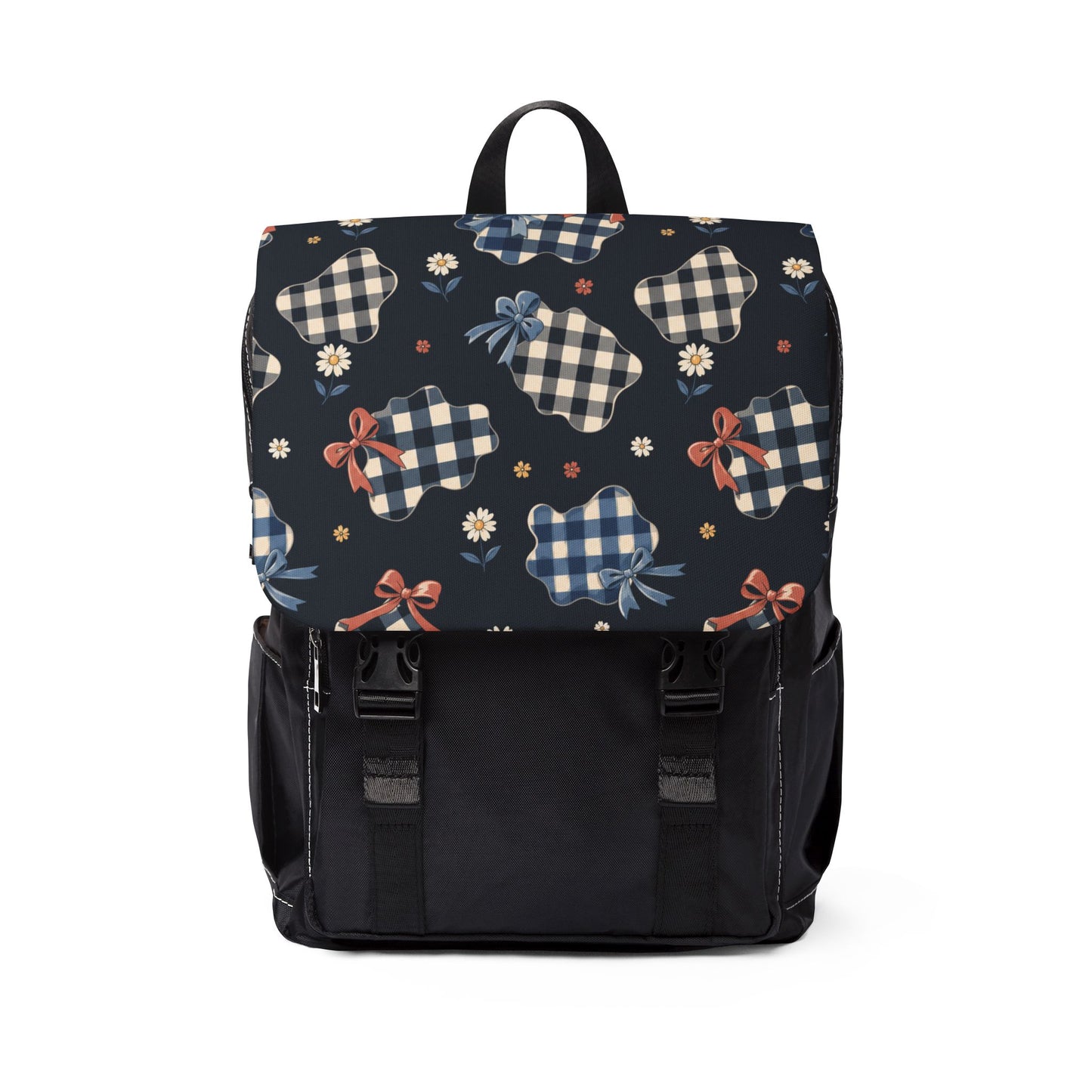 Bow and Gingham Backpack, Preppy Oxford Canvas Laptop Bag for Teens and College