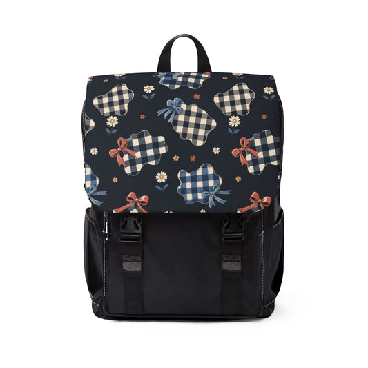Bow and Gingham Backpack, Preppy Oxford Canvas Laptop Bag for Teens and College