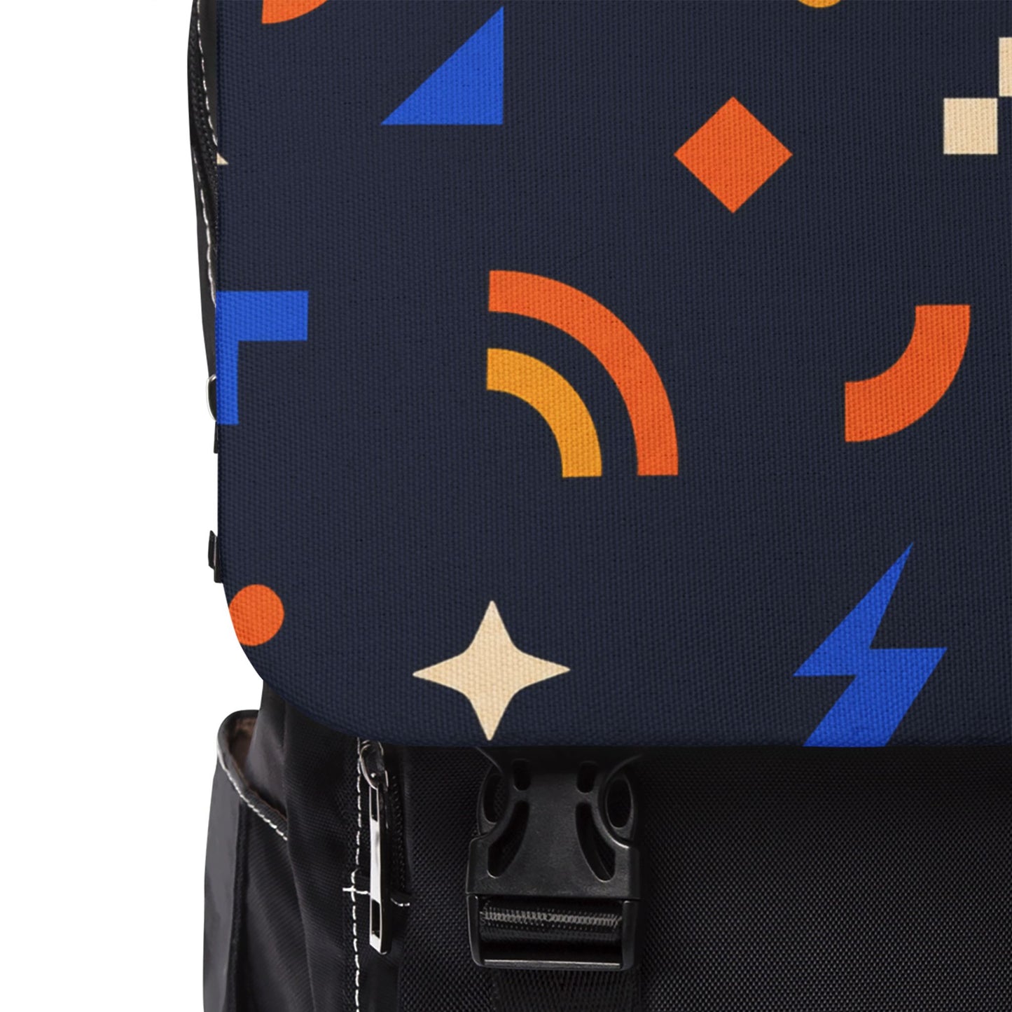Midnight Geometric Backpack, Colorful Oxford Canvas Laptop Bag for College and Commuting