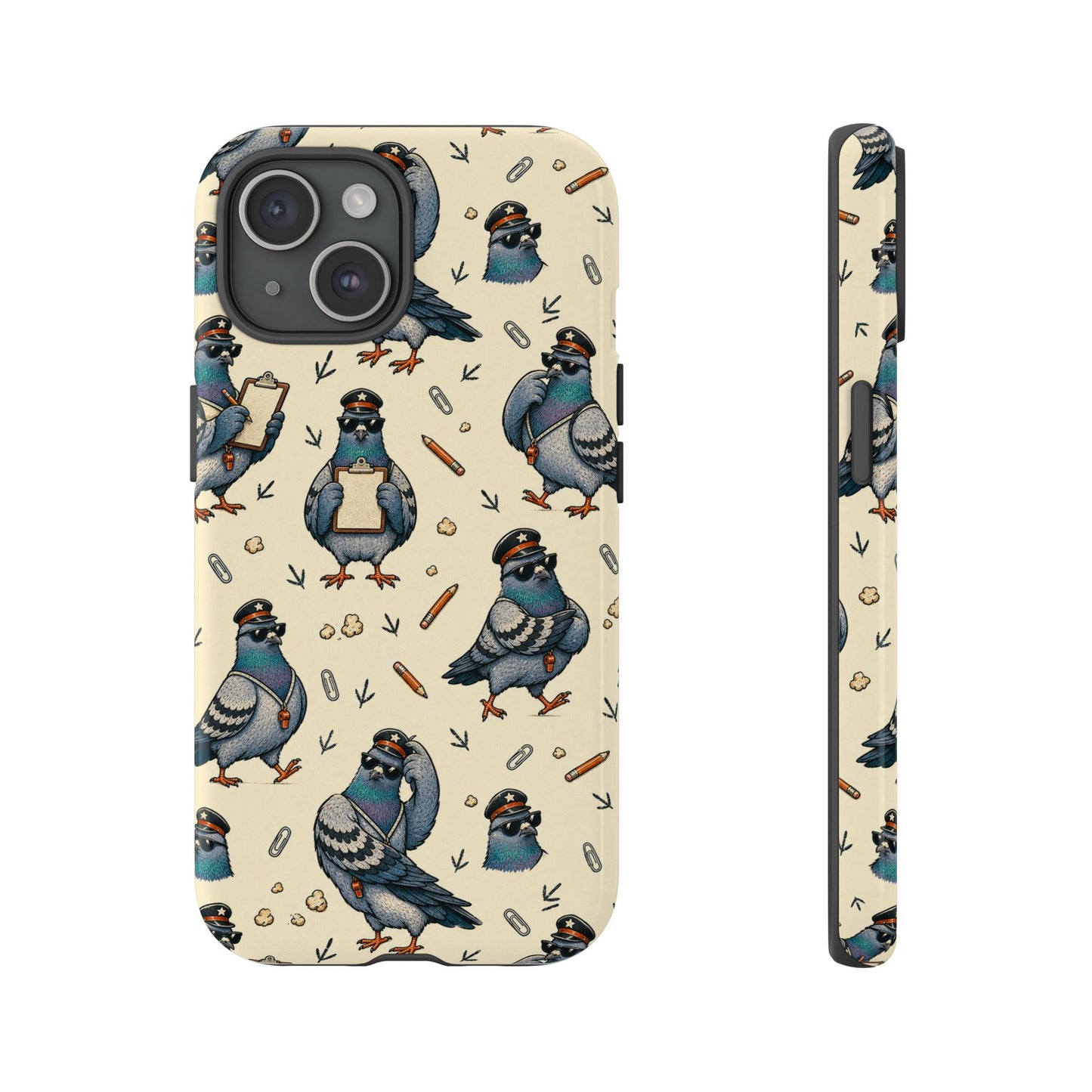 Petty Pigeon Pattern Tough Phone Case, tough phone case front and side view
