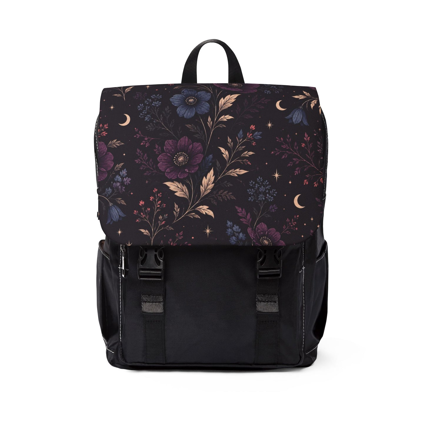 Gothic Floral Backpack, Plum Moon and Wildflower Oxford Canvas Laptop Bag