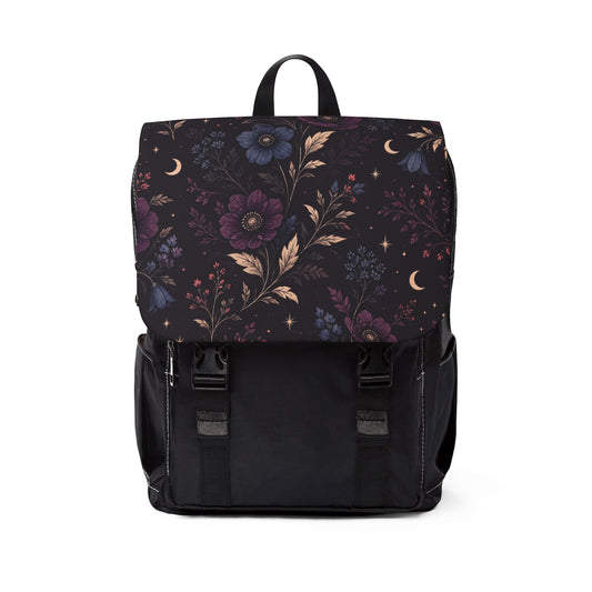 Gothic Floral Backpack, Plum Moon and Wildflower Oxford Canvas Laptop Bag