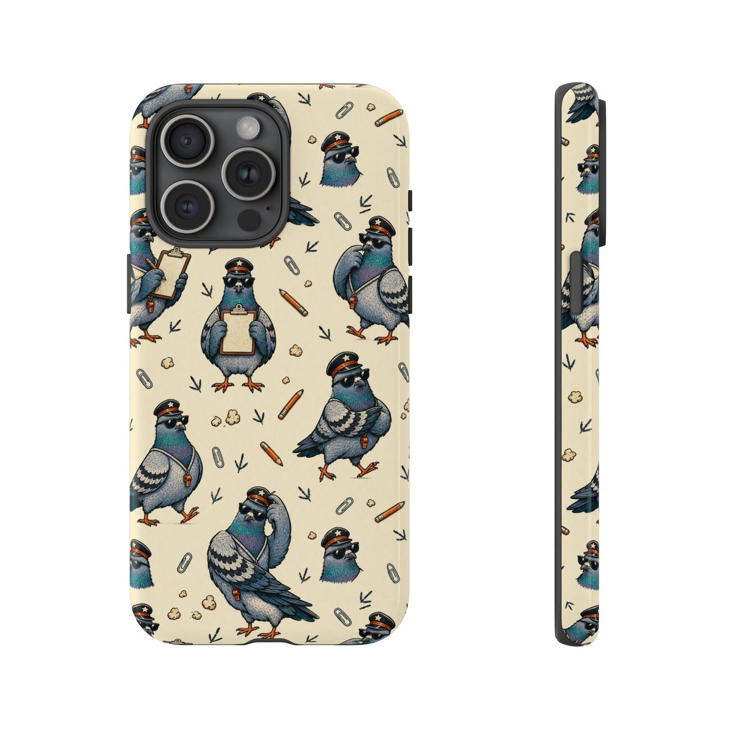 Petty Pigeon Pattern Tough Phone Case, tough phone case front and side view