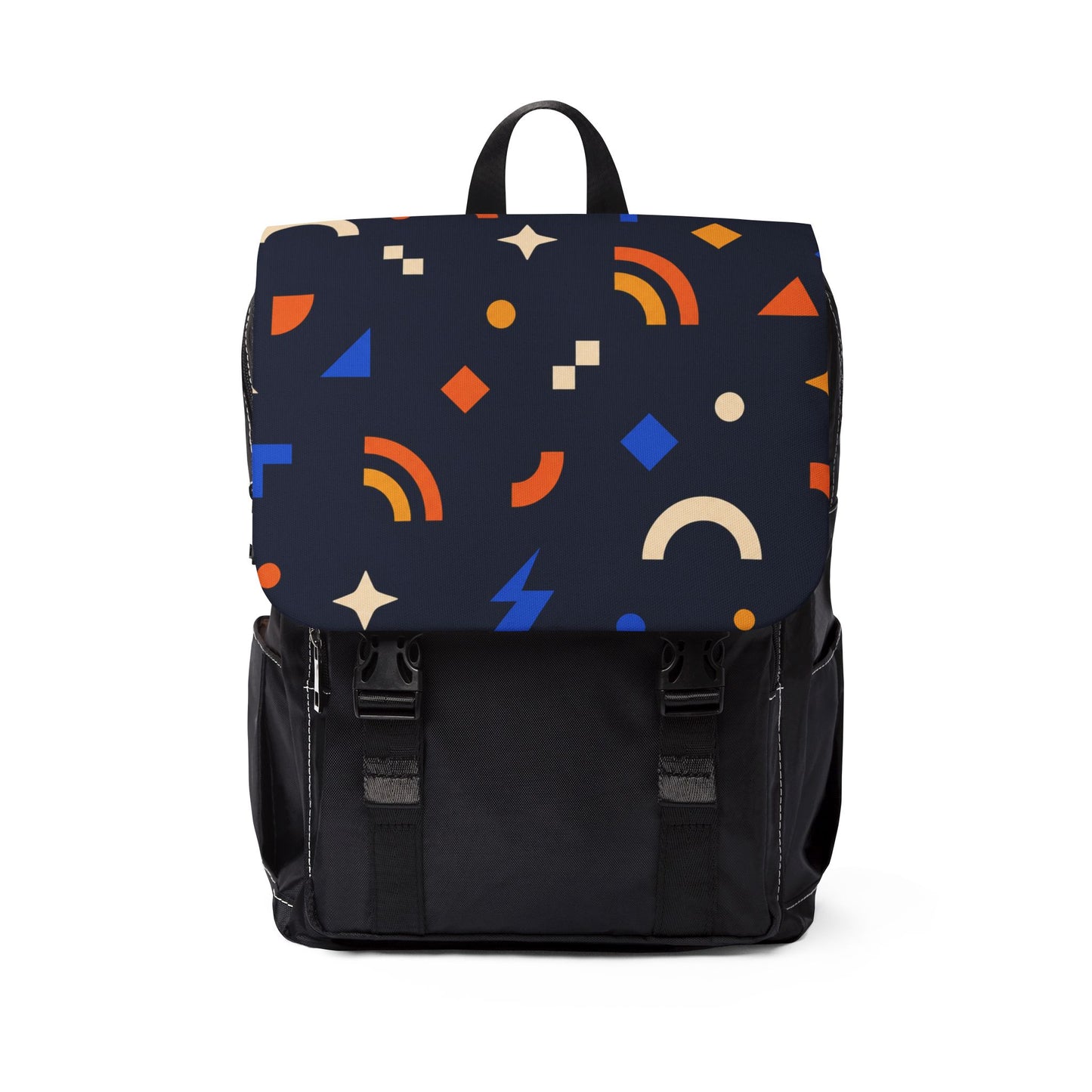 Midnight Geometric Backpack, Colorful Oxford Canvas Laptop Bag for College and Commuting