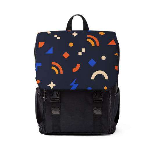 Midnight Geometric Backpack, Colorful Oxford Canvas Laptop Bag for College and Commuting