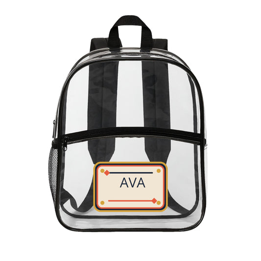 Personalized Clear Backpack, Custom Name Stadium Bag, Concert Travel and School Bag, Age 12 Plus
