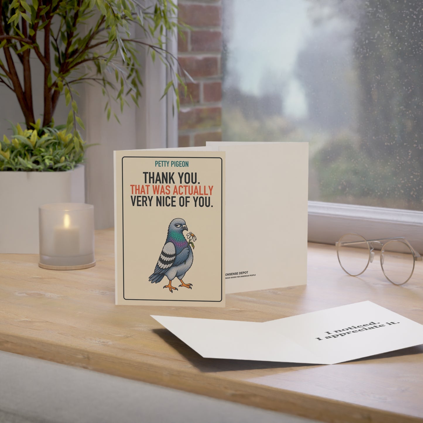 That Was Actually Nice Thank-You Card, upright card in a styled desk scene