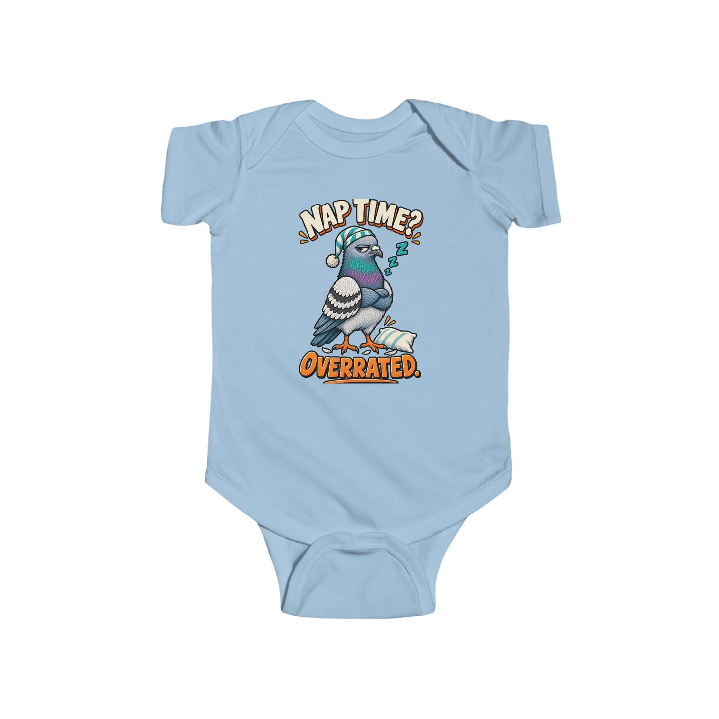 Nap Time Is Overrated Baby Bodysuit, Light Blue infant bodysuit front view