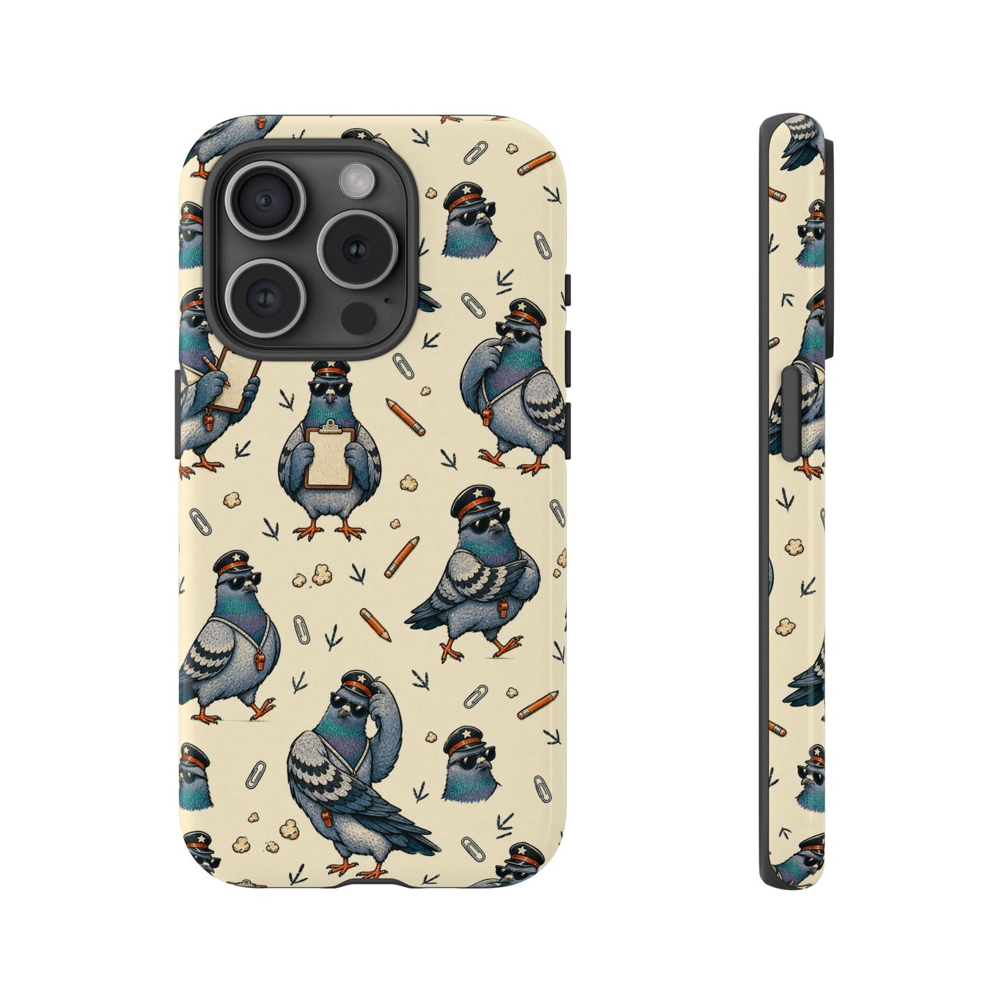 Petty Pigeon Pattern Tough Phone Case, tough phone case front and side view
