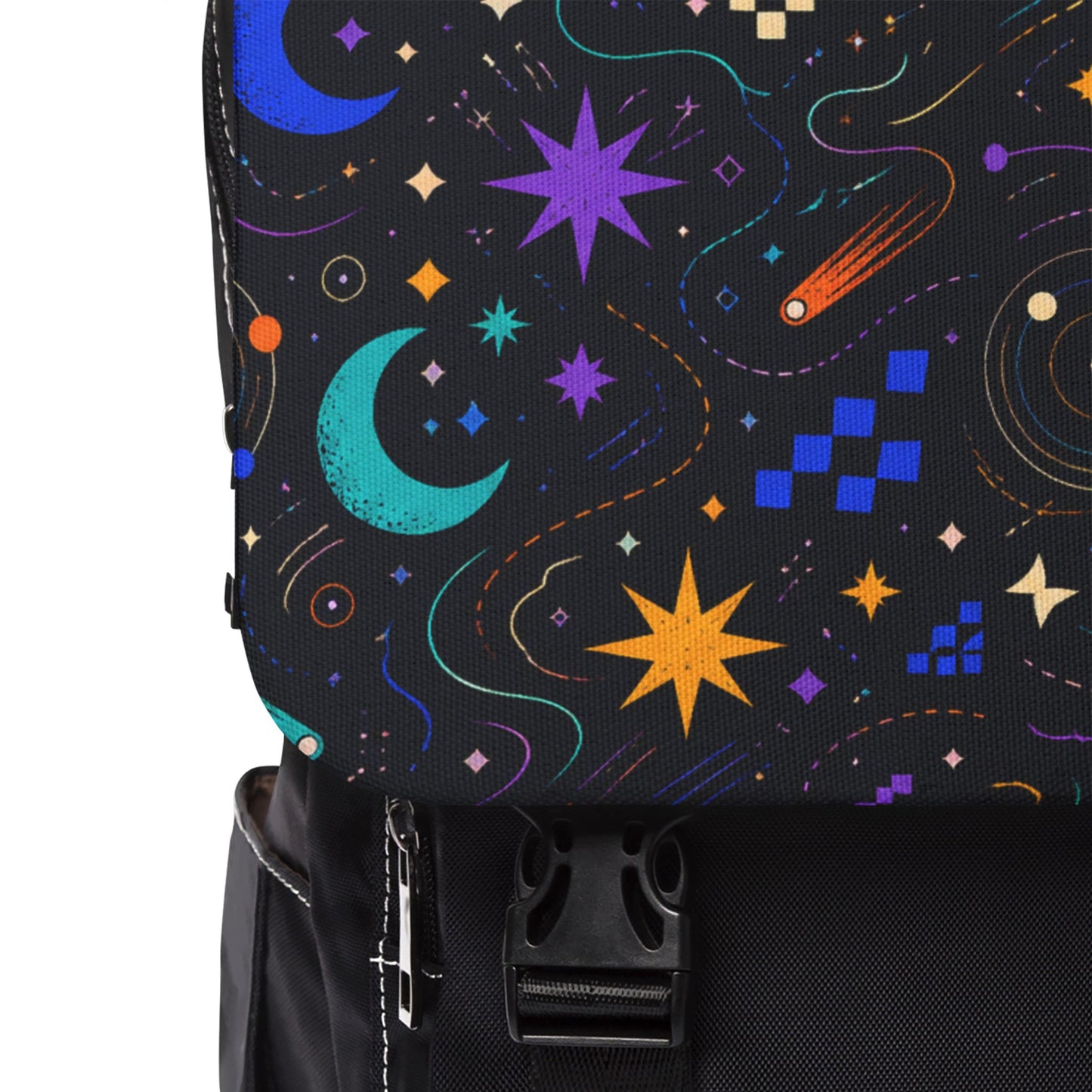 Celestial Backpack, Moon and Stars Oxford Canvas Laptop Bag for College and Travel
