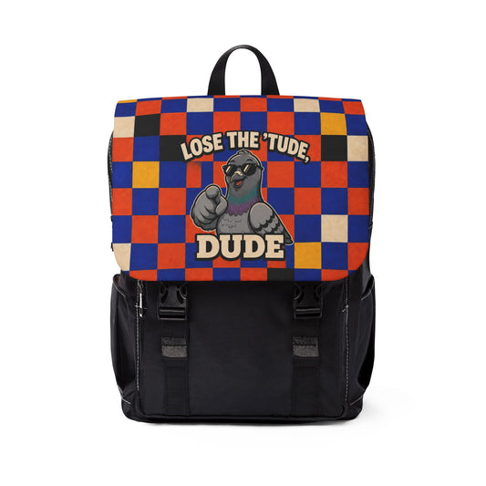 Petty Pigeon Backpack, Lose the Tude Dude Checkerboard School Bag for Teens and College