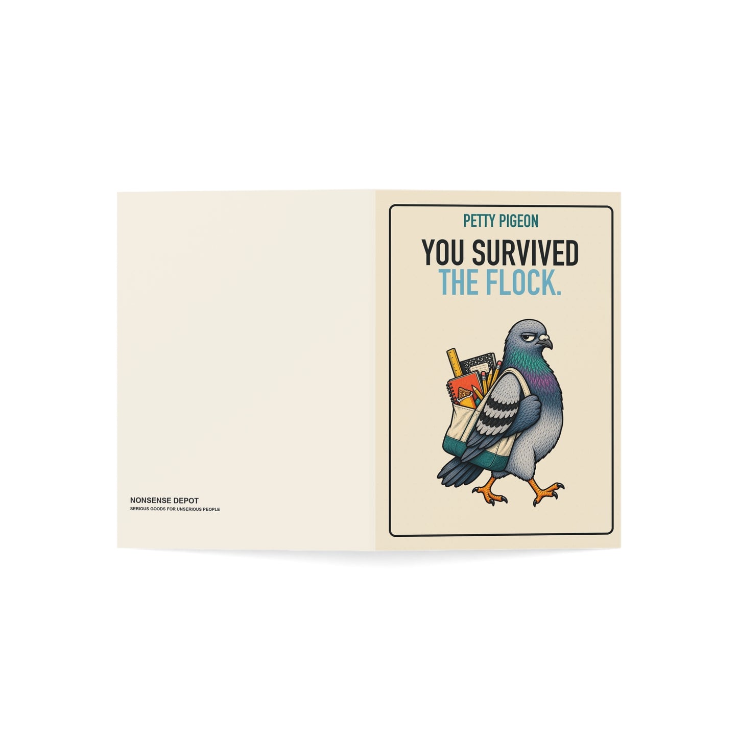 You Survived the Flock Teacher Card, open card showing the front and back