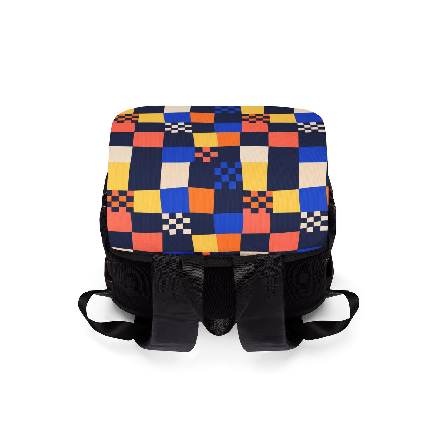 Color Check Backpack, Bold Checkerboard Oxford Canvas Laptop Bag for Teens and College