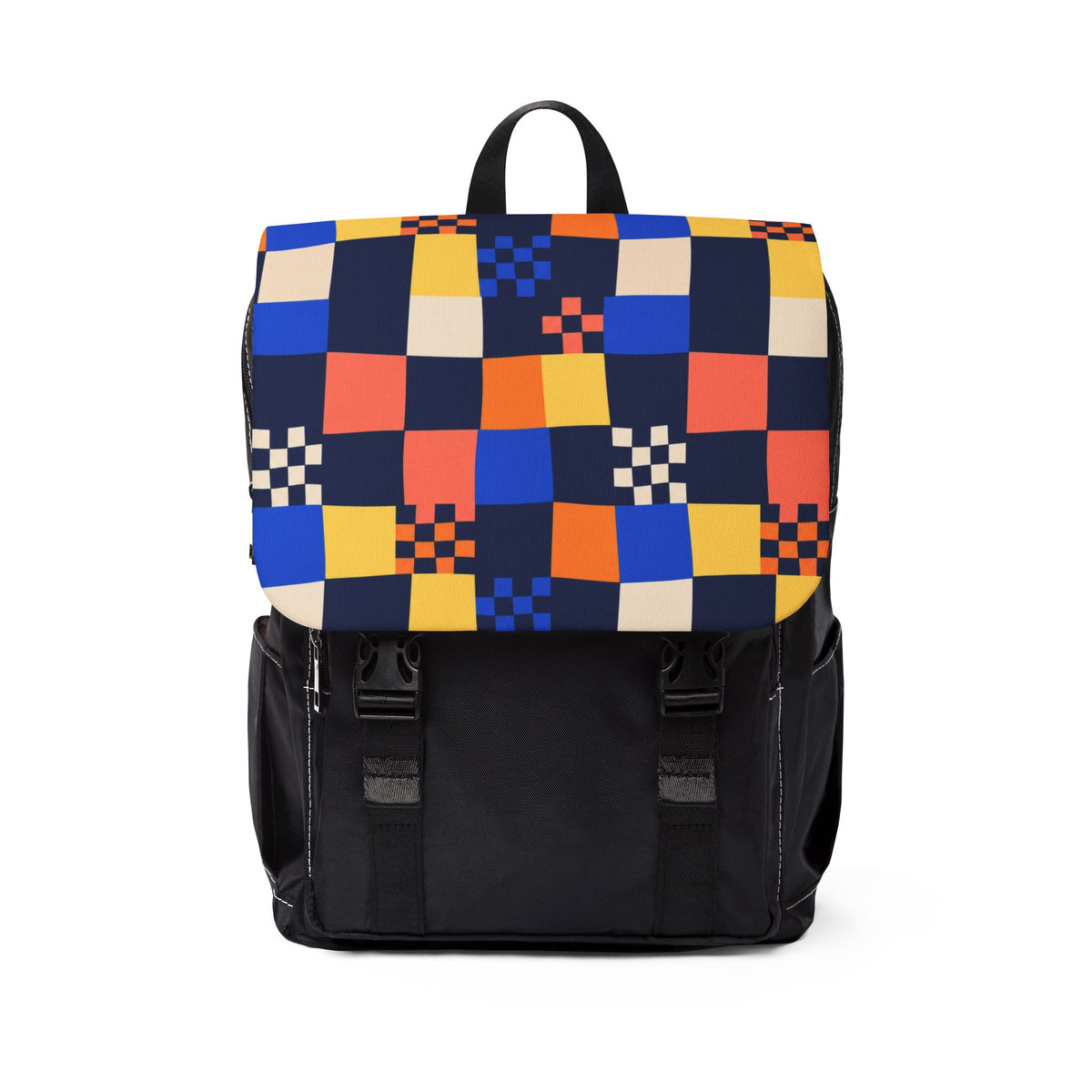 Color Check checkerboard Oxford canvas backpack shown as the exact finished product