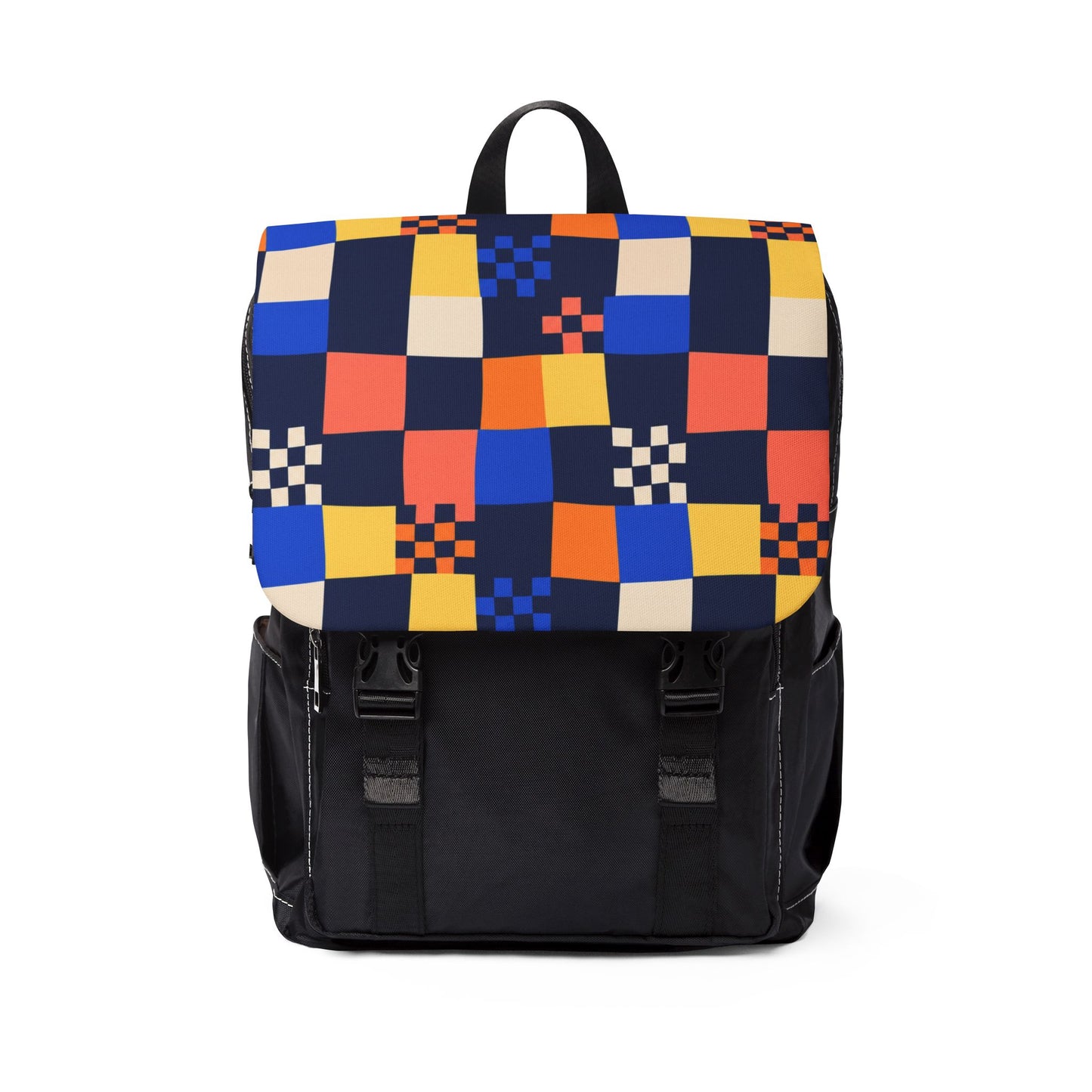 Color Check Backpack, Bold Checkerboard Oxford Canvas Laptop Bag for Teens and College