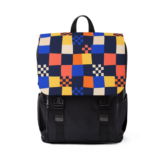 Color Check Backpack, Bold Checkerboard Oxford Canvas Laptop Bag for Teens and College
