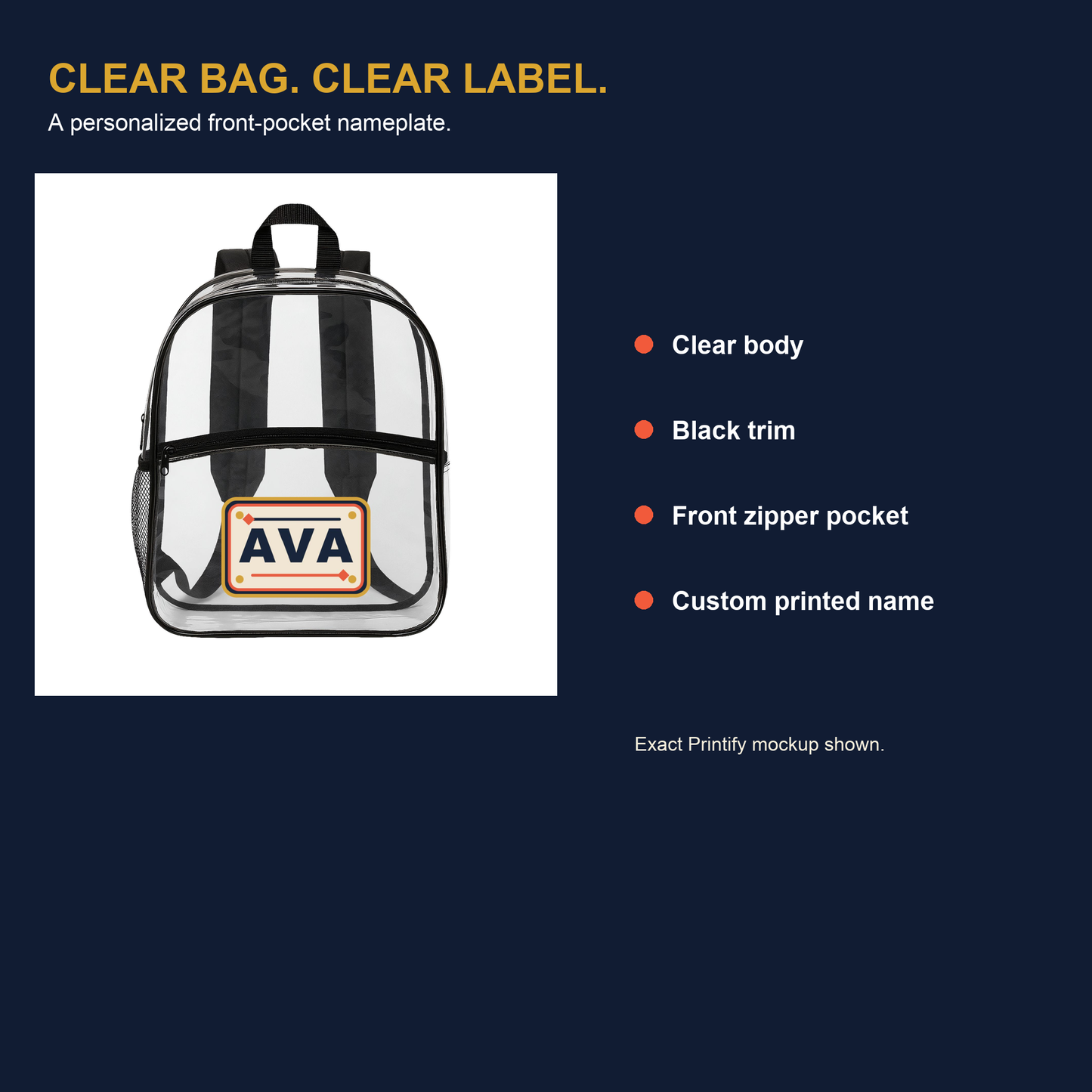 Personalized Clear Backpack, Custom Name Stadium Bag, Concert Travel and School Bag, Age 12 Plus